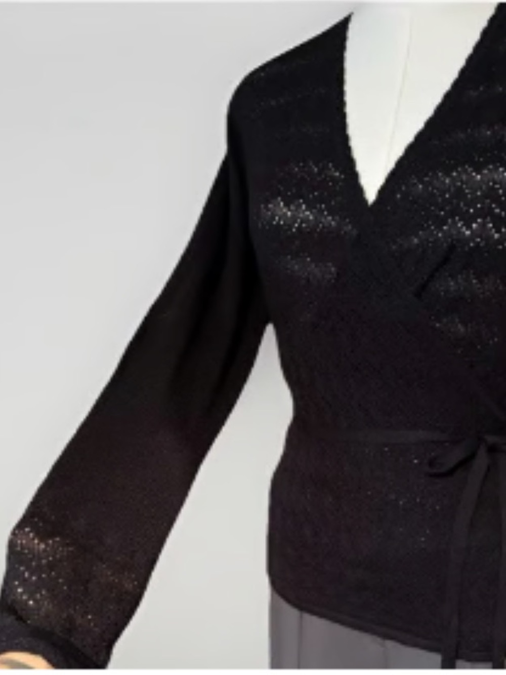 Company Ellen Tracy Silk front-tie wrap cardigan Black Medium - Picture 5 of 9